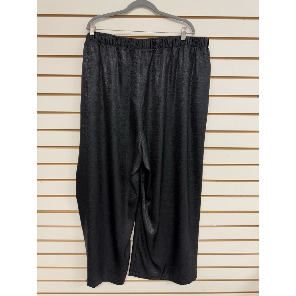 NWT Johnny Was Black Shimmer Wide Leg Pants PLUS 2X $265 Elastic Waist Pull On